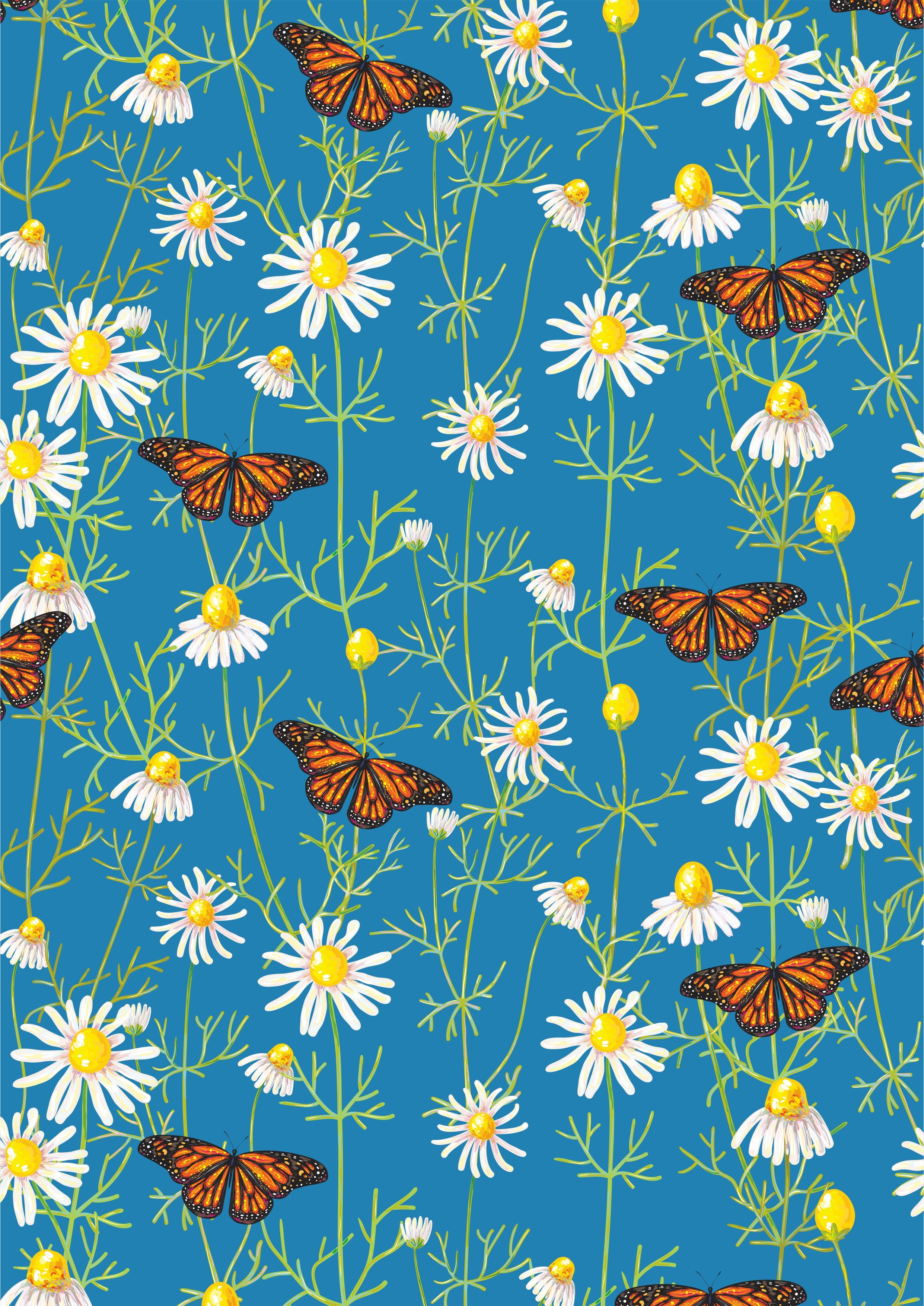 蝴蝶植物花朵矢量图服装面料数码印花花型素材