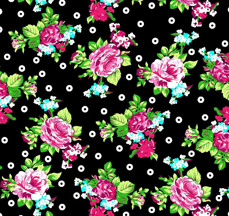 植物牡丹花圆点图案拼接印花矢量图服装纺织面料水印数码印花花型素材