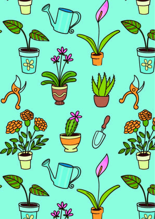 卡通植物花盆印花矢量图服装纺织数码印花花型素材