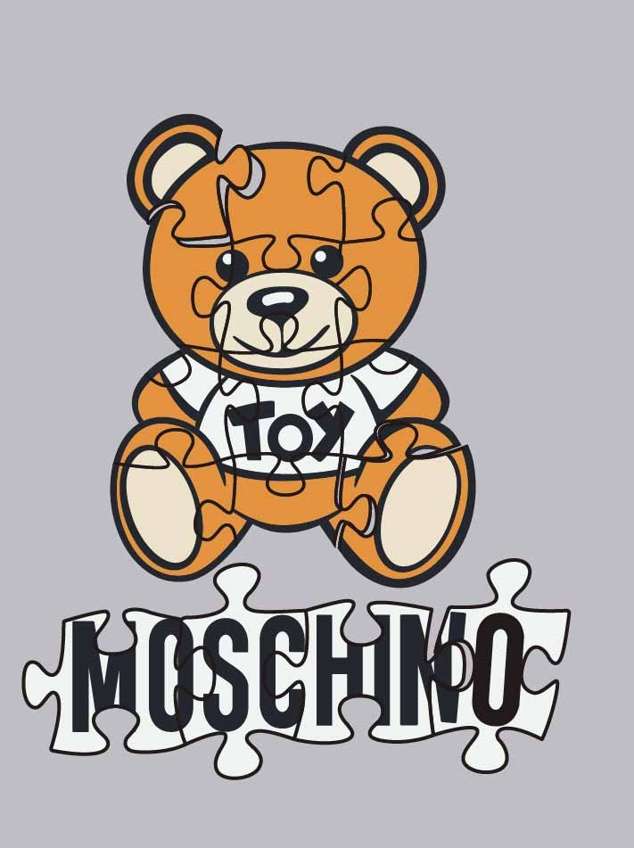 卡通熊拼图潮牌字母moschino印花矢量图服装裁片t恤烫图印花花型素材