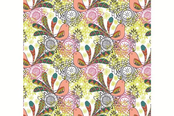 小鸟图案印花花型矢量图服装纺织面料数码印花花型素材