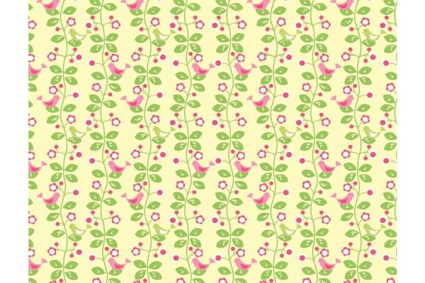 粉色小鸟花型印花图案