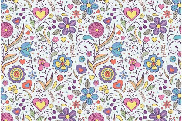 多彩花朵碎花图案分色稿