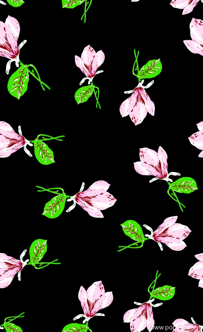 绿叶粉花数码印花图案