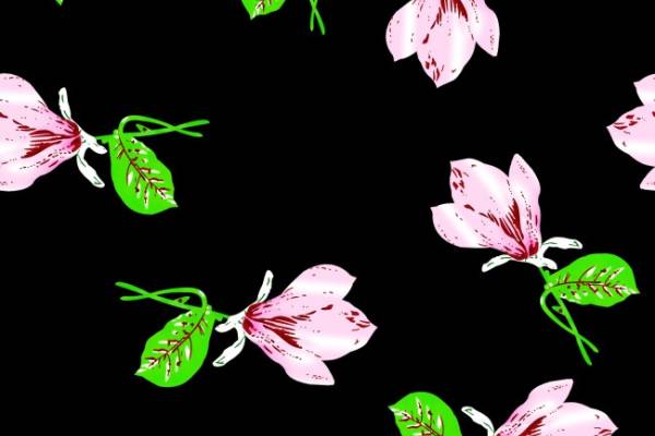 绿叶粉花数码印花图案