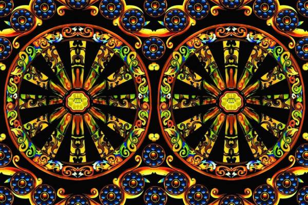 车轮花型数码印花图片