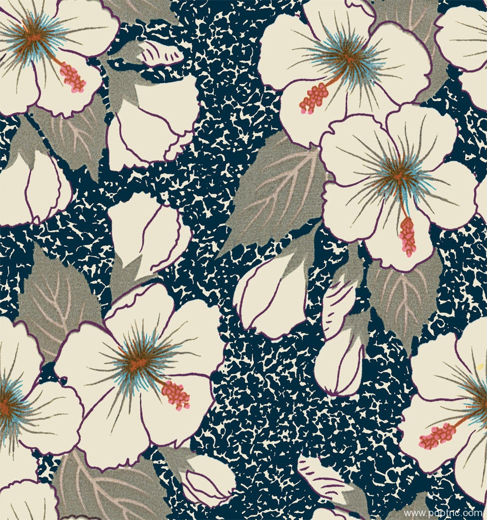 数码印花灰黄花四方连续可拼接回位纹理图