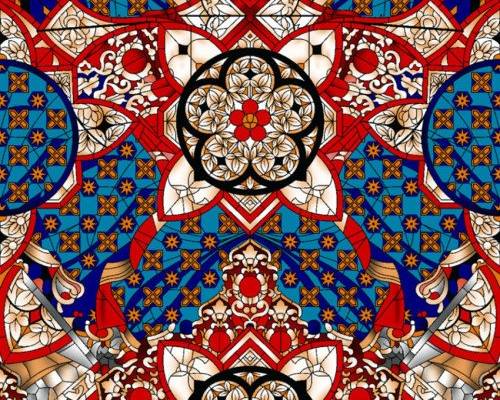 欧洲复古风几何花马赛克拼接矢量图服装纺织面料数码印花花型素材