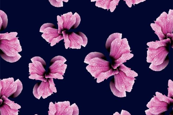 数码印花大紫红花可拼接回位纹理图