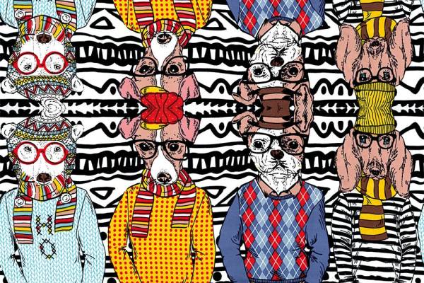 数码印花卡通动物小狗印花图案