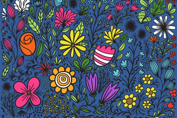 多彩植物花朵卡通印花矢量图