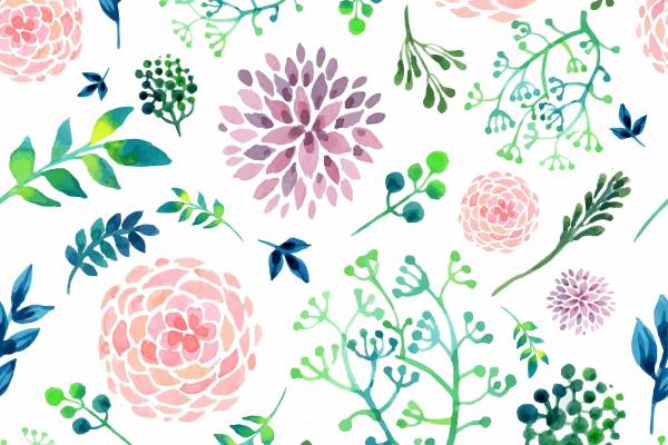 牡丹花手绘水墨风花朵拼接矢量图