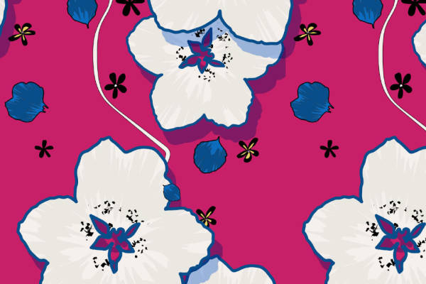 紫红色底纹白色大花朵印花花型