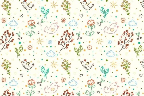 儿童花型小鸟碎花数码印花矢量图
