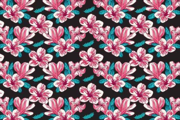 粉红色植物花朵拼接矢量图数码印花图案