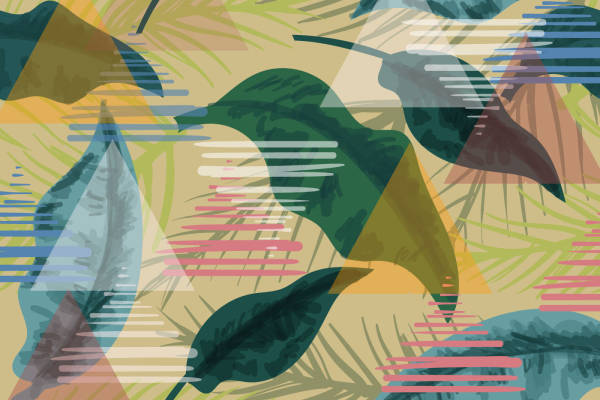 几何树叶数码印花矢量图