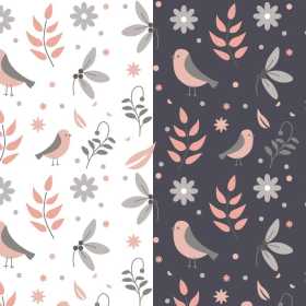 小鸟花朵矢量图儿童数码印花图案