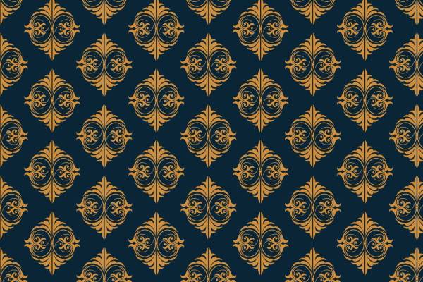 宝蓝底纹金色几何花型数码印花