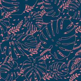 宝蓝色底荷叶植物花型数码印花矢量图