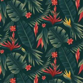 热带花卉植物数码印花矢量图