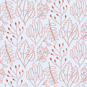 红色线条植物花卉树叶数码印花矢量图