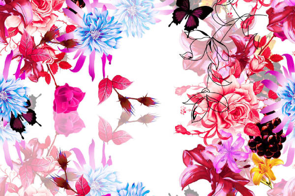 数码印花 红色回位图 花朵