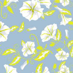 白色喇叭花金黄色叶子数码印花图案矢量图