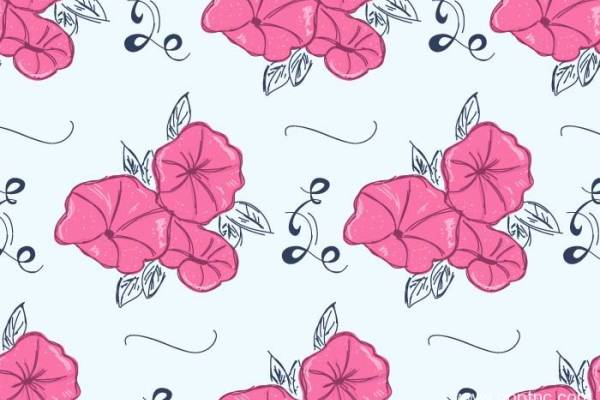 粉红色牵牛花拼接印花矢量图