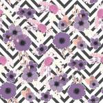 几何黑白条纹背景花卉拼接矢量图