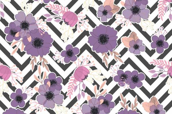 几何黑白条纹背景花卉拼接矢量图