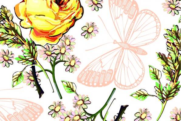 玫瑰花蝴蝶数码印花图案服装纺织面料数码印花花型素材