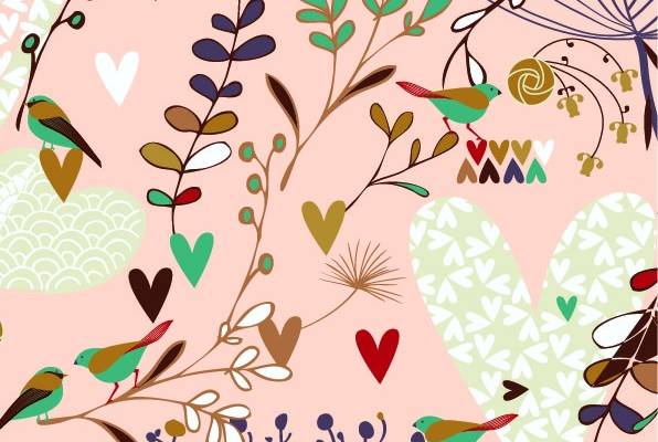 粉红色鸟类数码印花图案