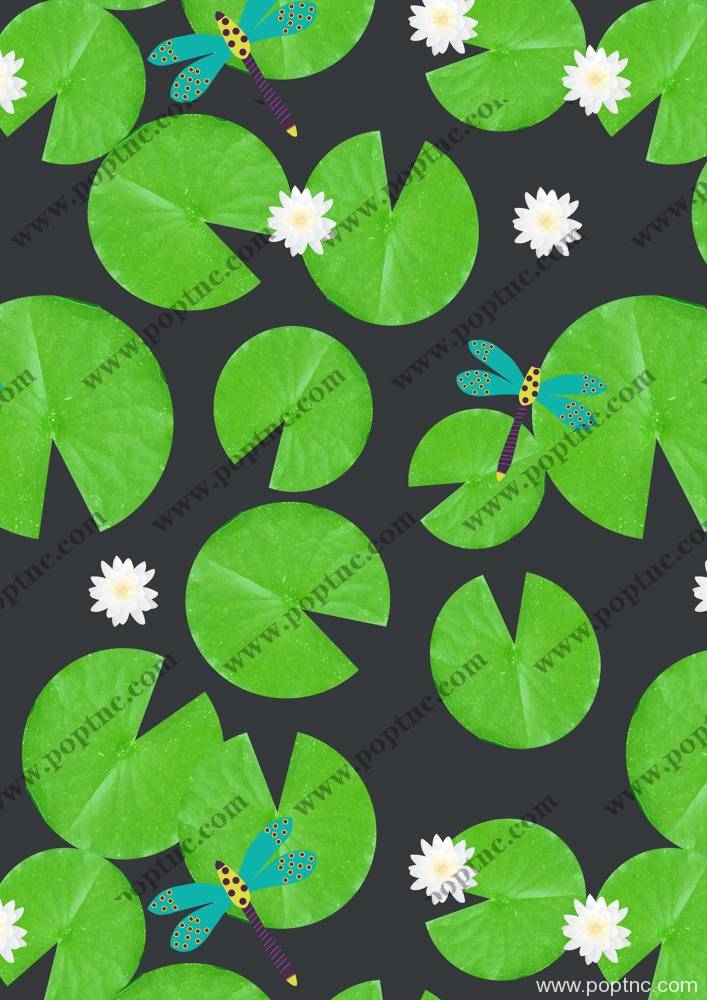 绿色荷叶蜻蜓矢量图印花源文件