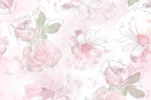 白色菊花粉色玫瑰花拼接印花矢量图