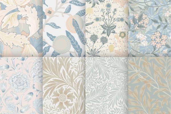 植物叶子花卉花朵无限拼接矢量图