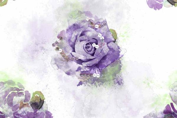 深紫色玫瑰花珠片服装印花矢量图