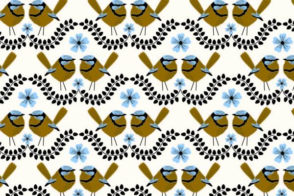 小鸟拼接矢量图蓝色花朵点缀