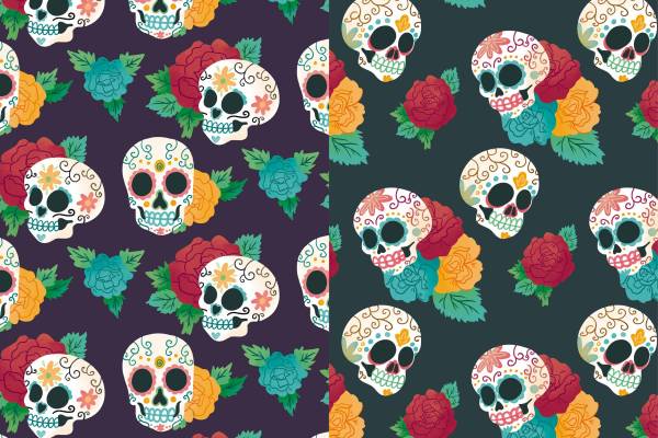 多彩骷髅头拼接矢量图无限循环