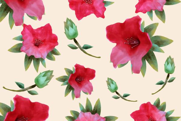 红色杜鹃花拼接矢量图
