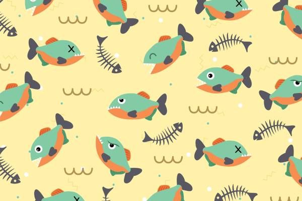 鱼儿印花矢量图儿童数码印花图案