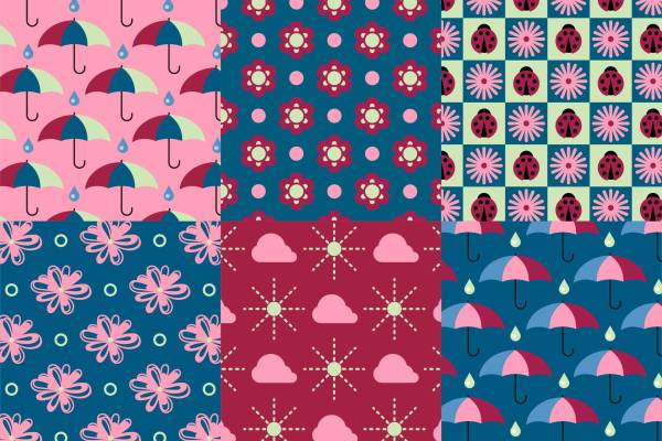 雨伞花朵云朵矢量图