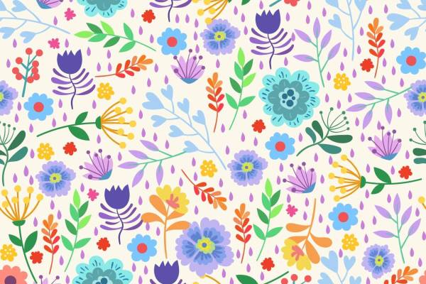 多彩植物花卉拼接矢量图