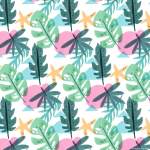 植物叶子粉色圆点拼接矢量图