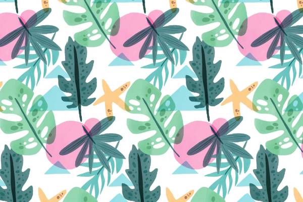 植物叶子粉色圆点拼接矢量图