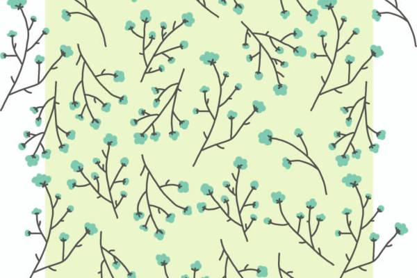 蓝色水墨风植物拼接矢量图