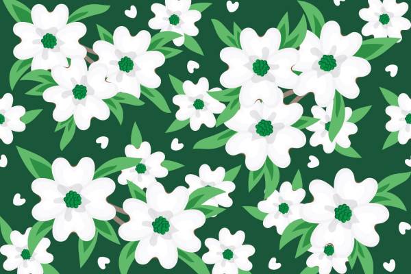 绿色底色白色花朵拼接矢量图