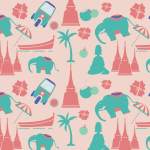 泰国风情大象三轮车花型印花矢量图