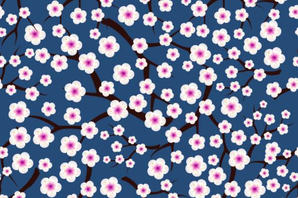 蓝色底白色梅花拼接矢量图服装纺织面料数码印花花型素材