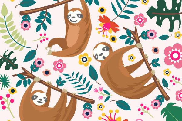 树懒植物花卉印花矢量图