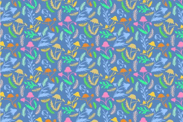 蓝色底植物印花矢量图